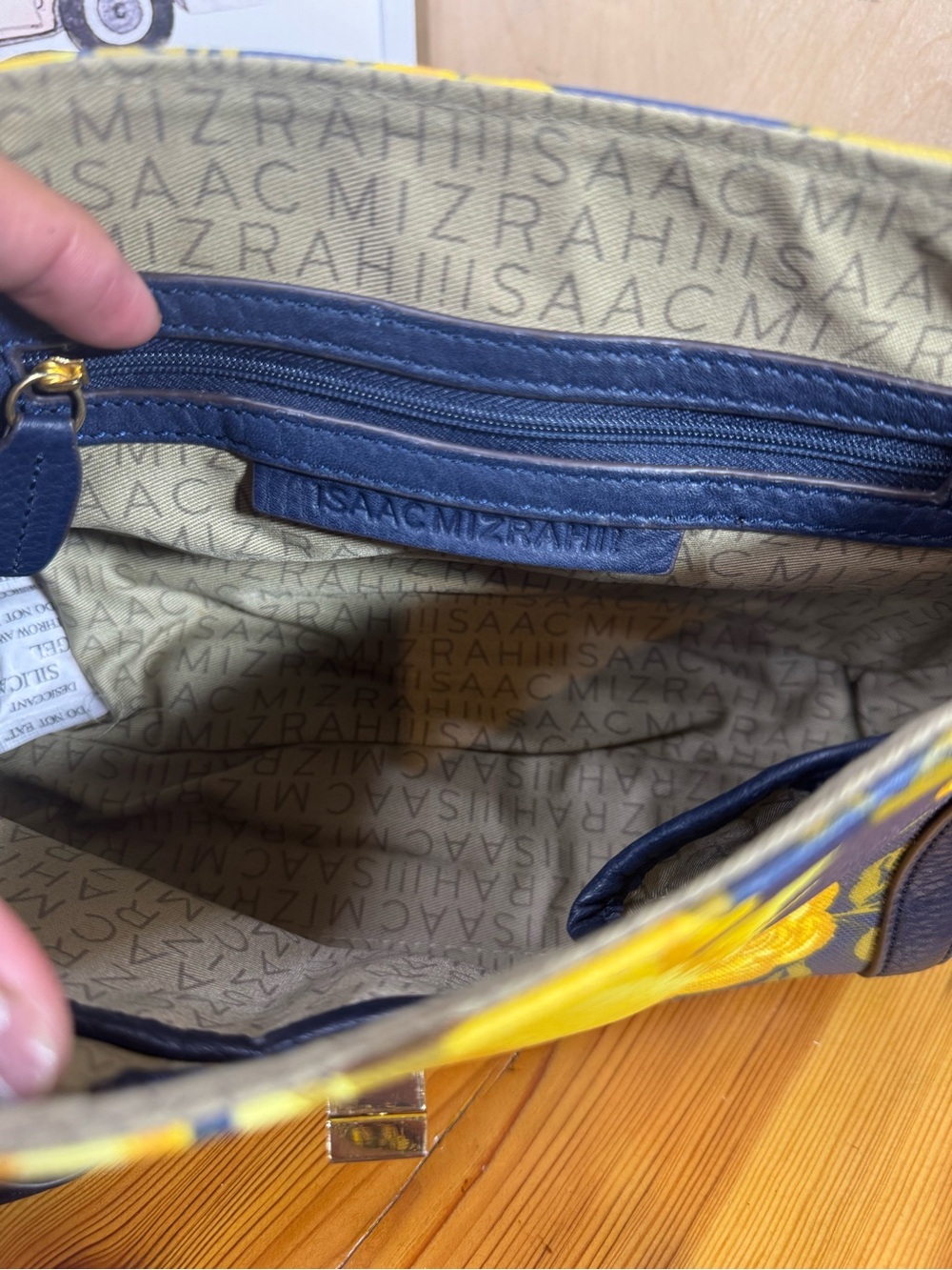 Isaac Mizrahi Navy Crossbody with Yellow Floral Print - Picture 7 of 10